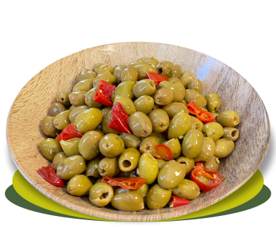 OLIVE SCHIACCIATE DENOCCIOLATE SICILIANE CONDITE PICCANTI