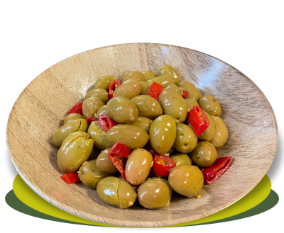 OLIVE SCHIACCIATE GRECHE CONDITE PICCANTI