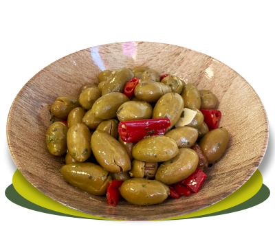 OLIVE SCHIACCIATE PUGLIESI CONDITE PICCANTI