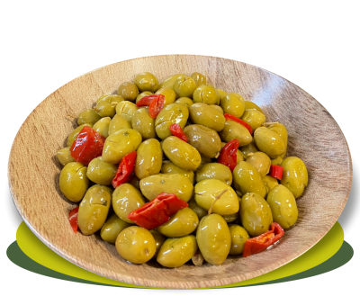 OLIVE SCHIACCIATE SICILIANE CONDITE PICCANTI
