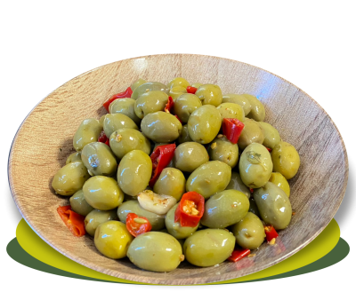 OLIVE VERDI GRECHE CONDITE PICCANTI